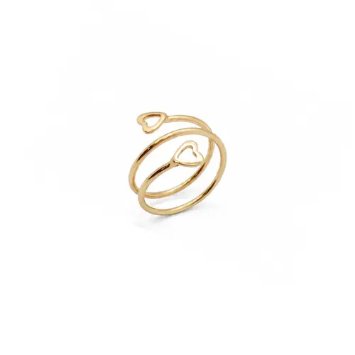 ANEL DUPLO CORAÇÃO BANHADO A OURO 18K