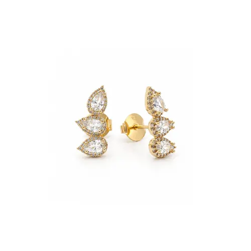 BRINCO GOTAS CRAVEJADO BANHADO A OURO 18K.