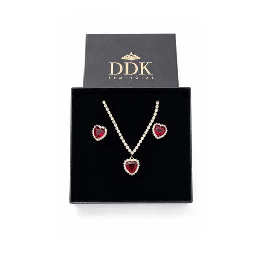 CONJUNTO CORAÇÃO BANHADO A OURO 18K