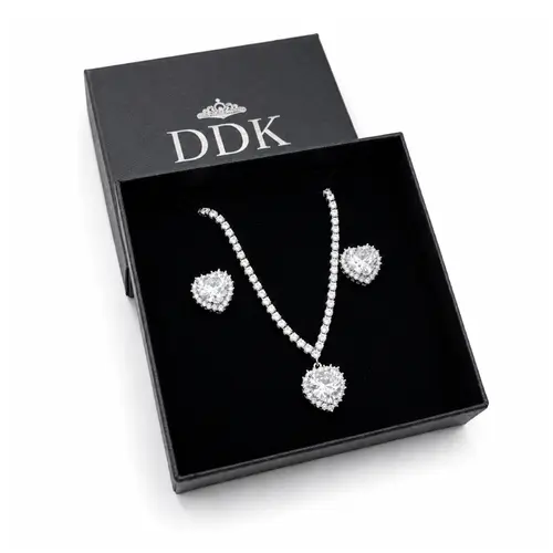 CONJUNTO CORAÇÃO BANHADO A OURO BRANCO