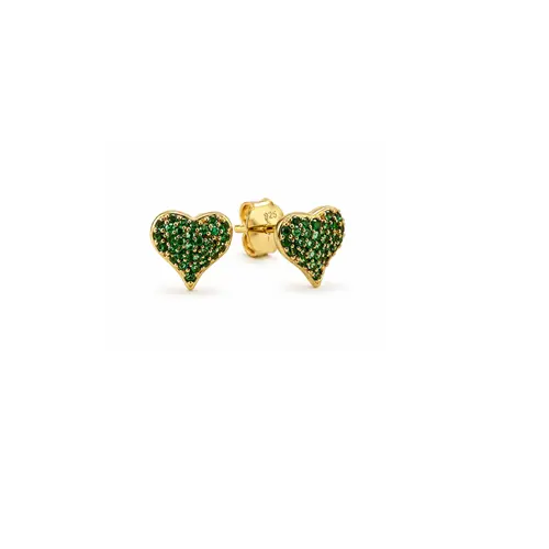 BRINCO CORAÇÃO CRAVEJADO VERDE BANHADO A OURO 18K