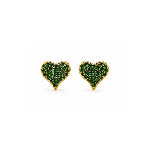 BRINCO CORAÇÃO CRAVEJADO VERDE BANHADO A OURO 18K