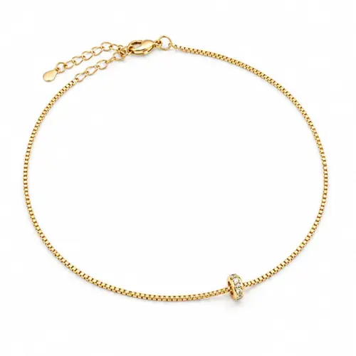 TORNOZELEIRA PINGENTE CRAVEJADO BANHADO A OURO 18K