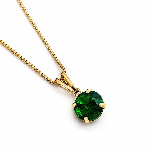 COLAR PONTO DE LUZ VERDE BANHADO A OURO 18K