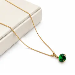 COLAR PONTO DE LUZ VERDE BANHADO A OURO 18K