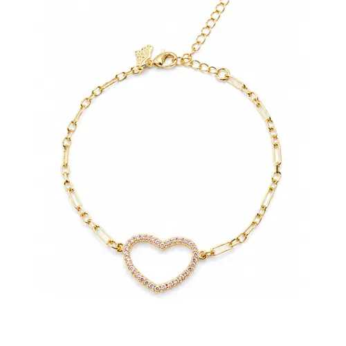 PULSEIRA CORAÇÃO ROSA BANHADA A OURO 18K.
