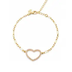 PULSEIRA CORAÇÃO ROSA BANHADA A OURO 18K.