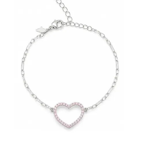 PULSEIRA CORAÇÃO ROSA BANHADA A OURO BRANCO.