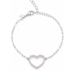 PULSEIRA CORAÇÃO ROSA BANHADA A OURO BRANCO.
