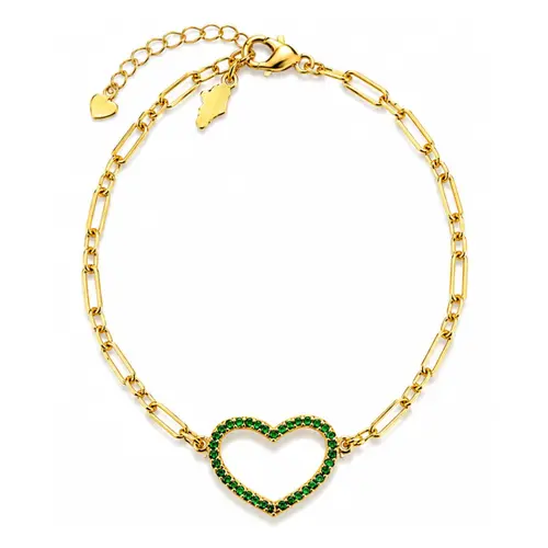 PULSEIRA CORAÇÃO VERDE BANHADA A OURO 18K.