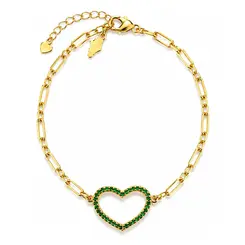 PULSEIRA CORAÇÃO VERDE BANHADA A OURO 18K.