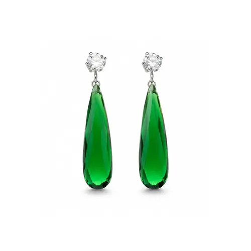 BRINCO GOTA VERDE BANHADO A OURO BRANCO