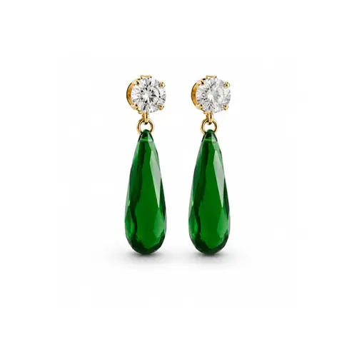BRINCO GOTA VERDE BANHADO A OURO 18K