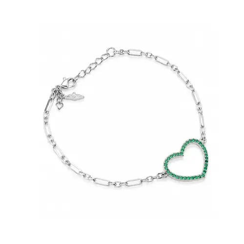PULSEIRA CORAÇÃO VERDE BANHADA A OURO BRANCO.