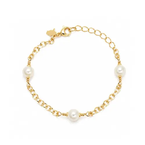 PULSEIRA INFANTIL PEROLAS  BANHADA A OURO 18K.