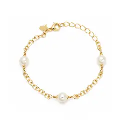 PULSEIRA INFANTIL PEROLAS  BANHADA A OURO 18K.