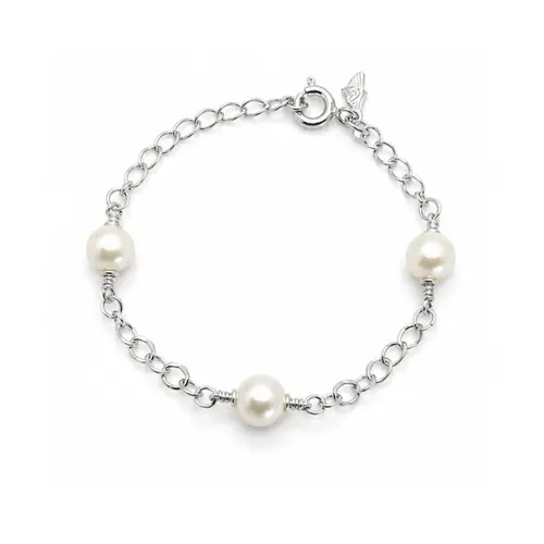 PULSEIRA INFANTIL PEROLAS  BANHADA A OURO BRANCO.