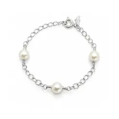 PULSEIRA INFANTIL PEROLAS  BANHADA A OURO BRANCO.