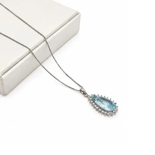 COLAR GOTA AZUL BANHADO A OURO BRANCO