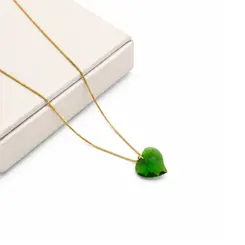 COLAR CORAÇÃO VERDE BANHADO A OURO 18K