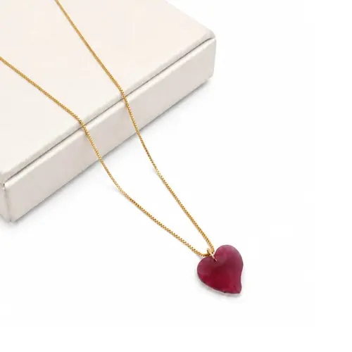 COLAR CORAÇÃO VERMELHO BANHADO A OURO 18K
