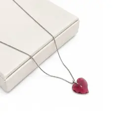 COLAR CORAÇÃO VERMELHO BANHADO A OURO BRANCO