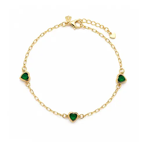 PULSEIRA CORAÇÃO VERDE BANHADA A OURO 18K