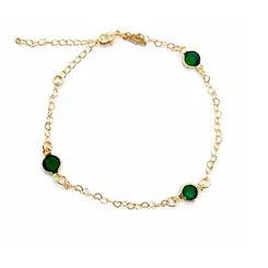 PULSEIRA PINGENTE VERDE BANHADA A OURO 18K