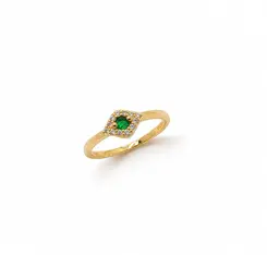 ANEL OLHO VERDE BANHADO A OURO 18K.