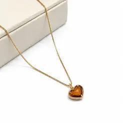 COLAR CORAÇÃO MARROM BANHADO A OURO 18K.