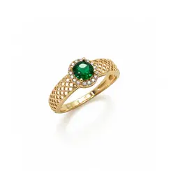 ANEL PEDRA VERDE BANHADA A OURO 18K.