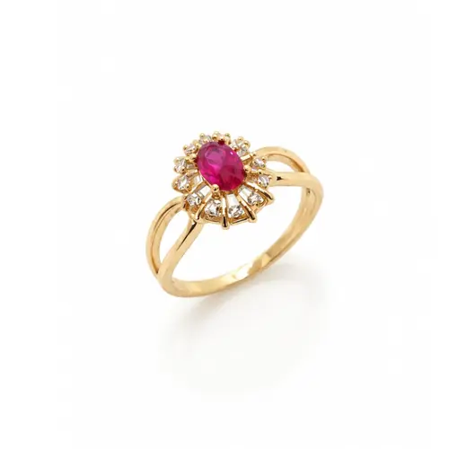 ANEL PEDRA ROSA BANHADO A OURO 18K.