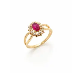 ANEL PEDRA ROSA BANHADO A OURO 18K.