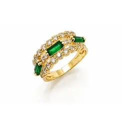 ANEL PEDRAS VERDES BANHADO A OURO 18K