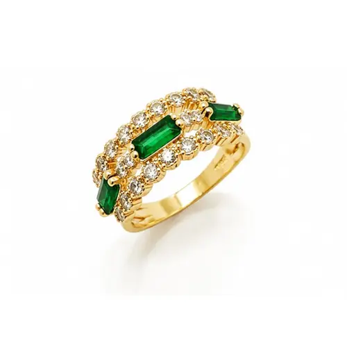 ANEL PEDRAS VERDES BANHADO A OURO 18K